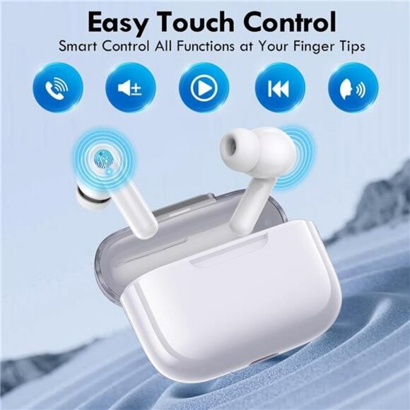 Wireless Bluetooth Earbuds White Deep Bass Mic Noise Canceling Workout Headphone - Picture 6 of 7